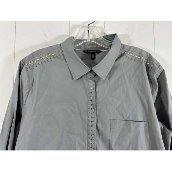 Victoria Secret Gray Shift Button Front Embellished Dress Size 14 Roll Tab - Picture 3 of 10